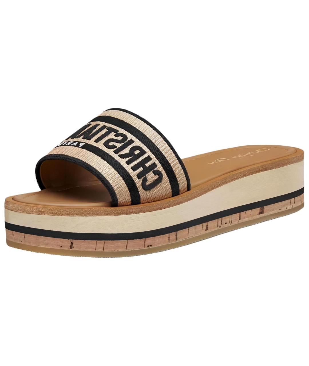 CHRISTIAN DIOR Бежевые текстильные сандалии, фото 3