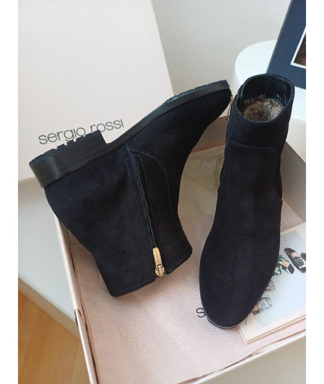 SERGIO ROSSI Черные замшевые полусапоги, фото 4