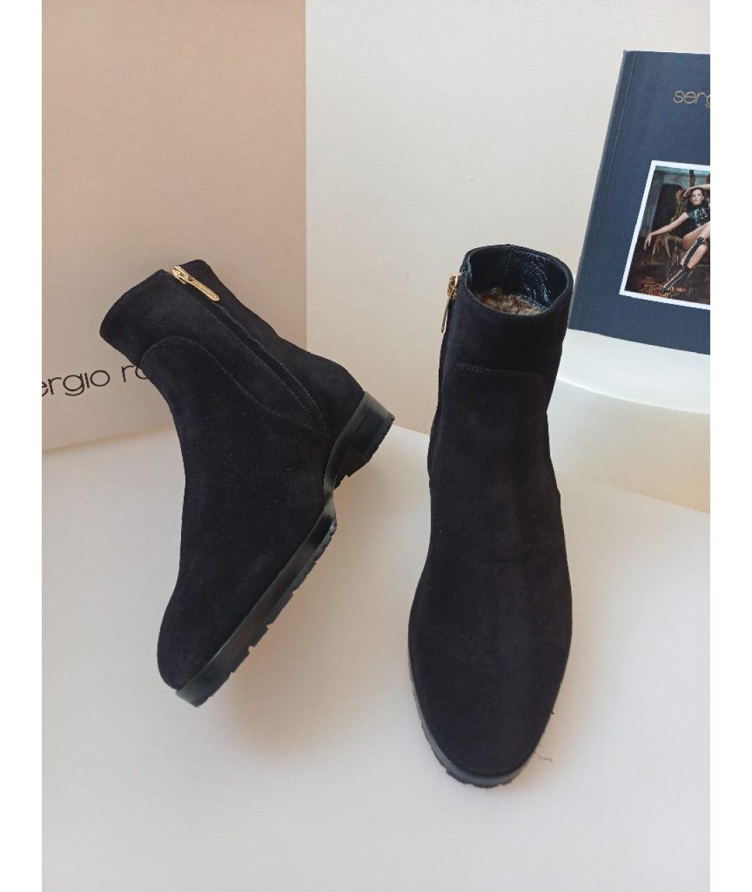 SERGIO ROSSI Черные замшевые полусапоги, фото 6
