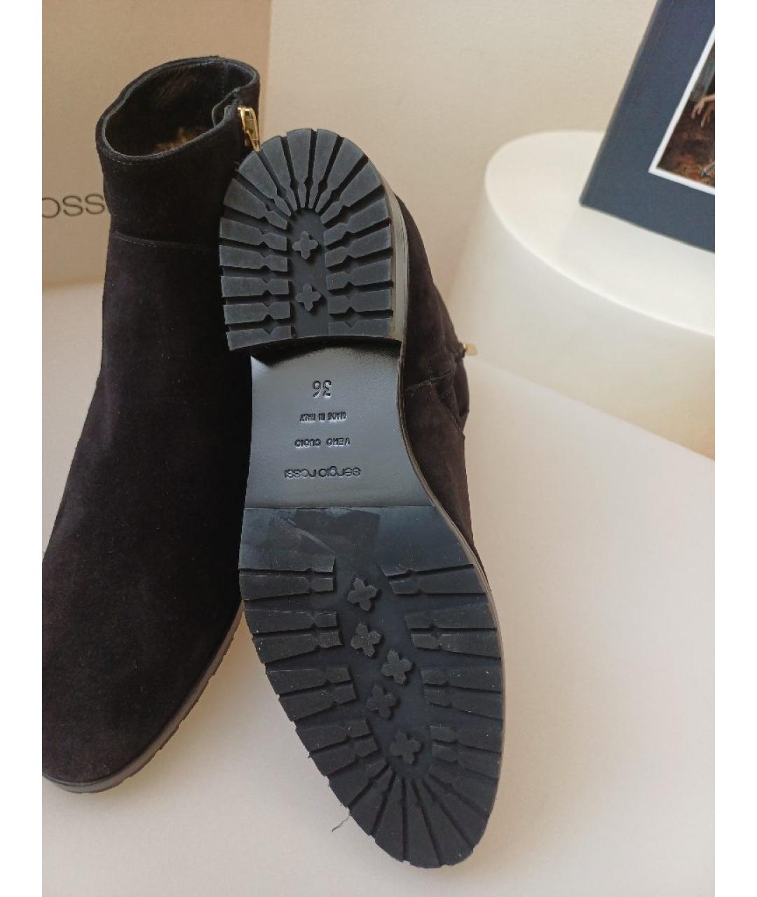 SERGIO ROSSI Черные замшевые полусапоги, фото 9