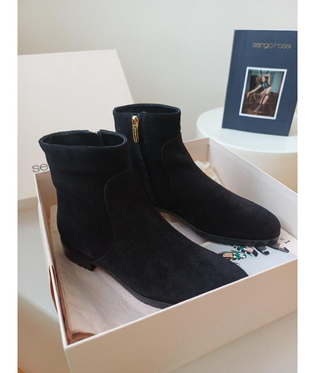 SERGIO ROSSI Черные замшевые полусапоги, фото 5