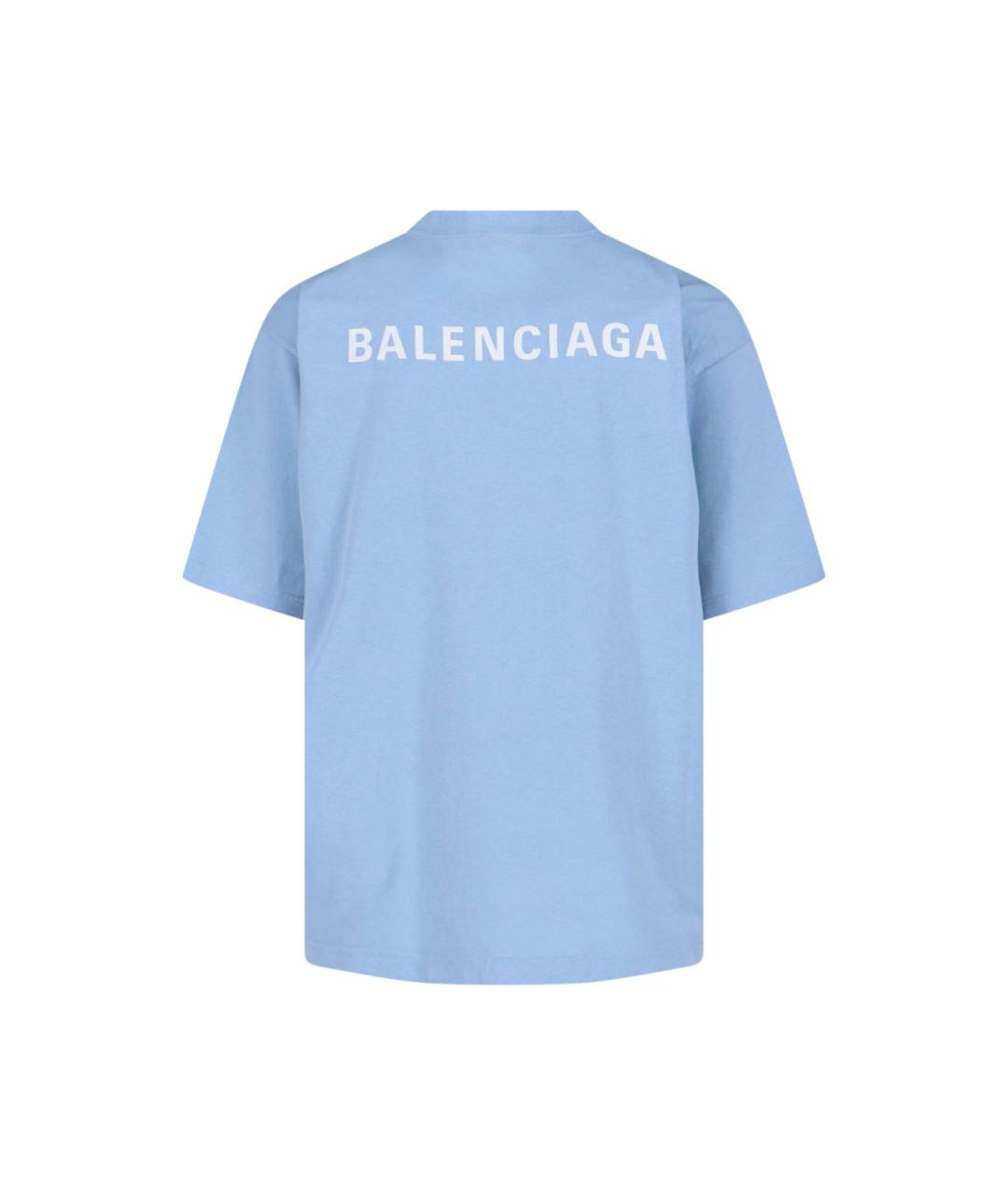 BALENCIAGA Голубая хлопковая футболка, фото 2