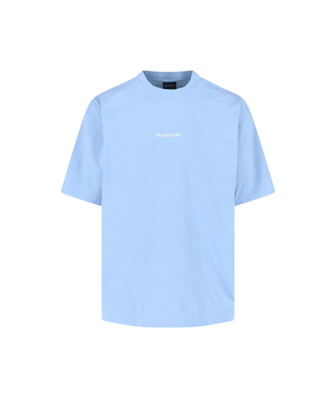 BALENCIAGA Голубая хлопковая футболка, фото 1