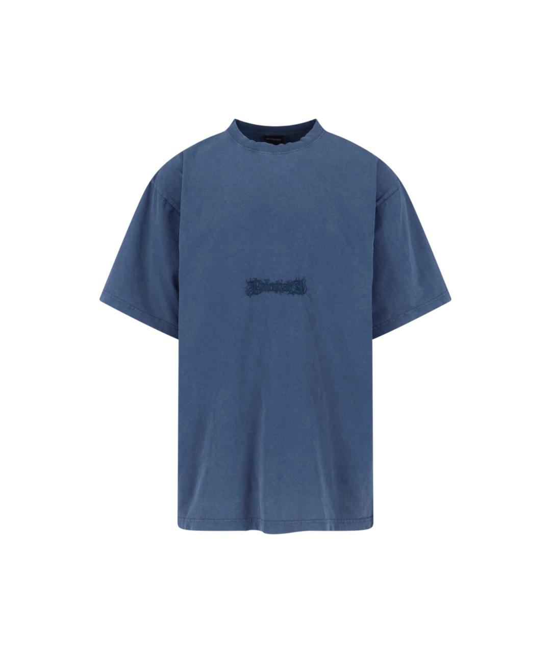 BALENCIAGA Синяя хлопковая футболка, фото 1