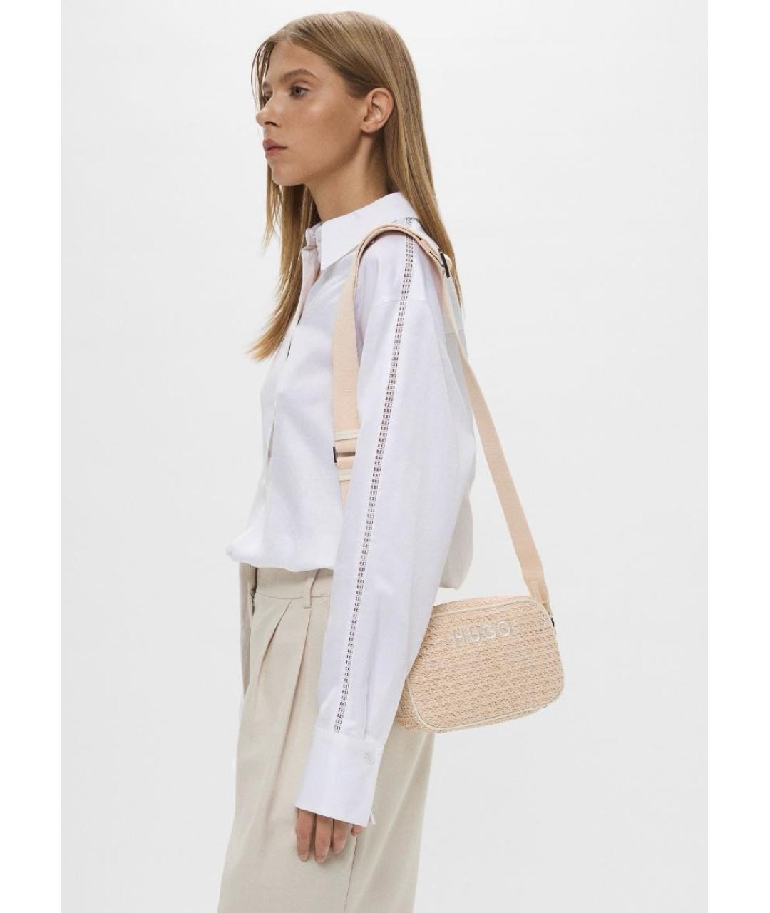 HUGO Бежевая пелетеная сумка через плечо, фото 4