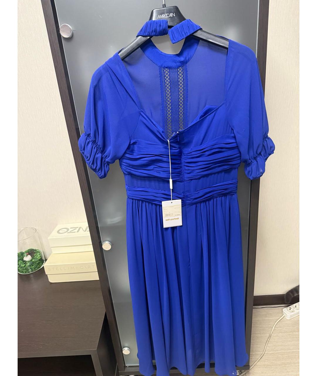 SELF-PORTRAIT Синее шифоновое коктейльное платье, фото 2