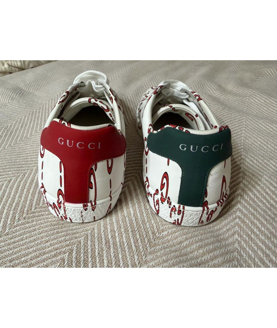 GUCCI Белые кожаные низкие кроссовки / кеды, фото 3