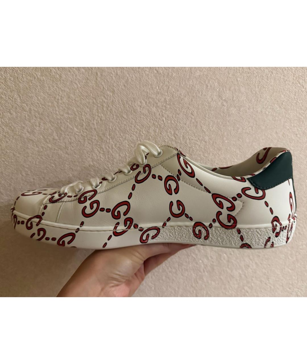 GUCCI Белые кожаные низкие кроссовки / кеды, фото 5