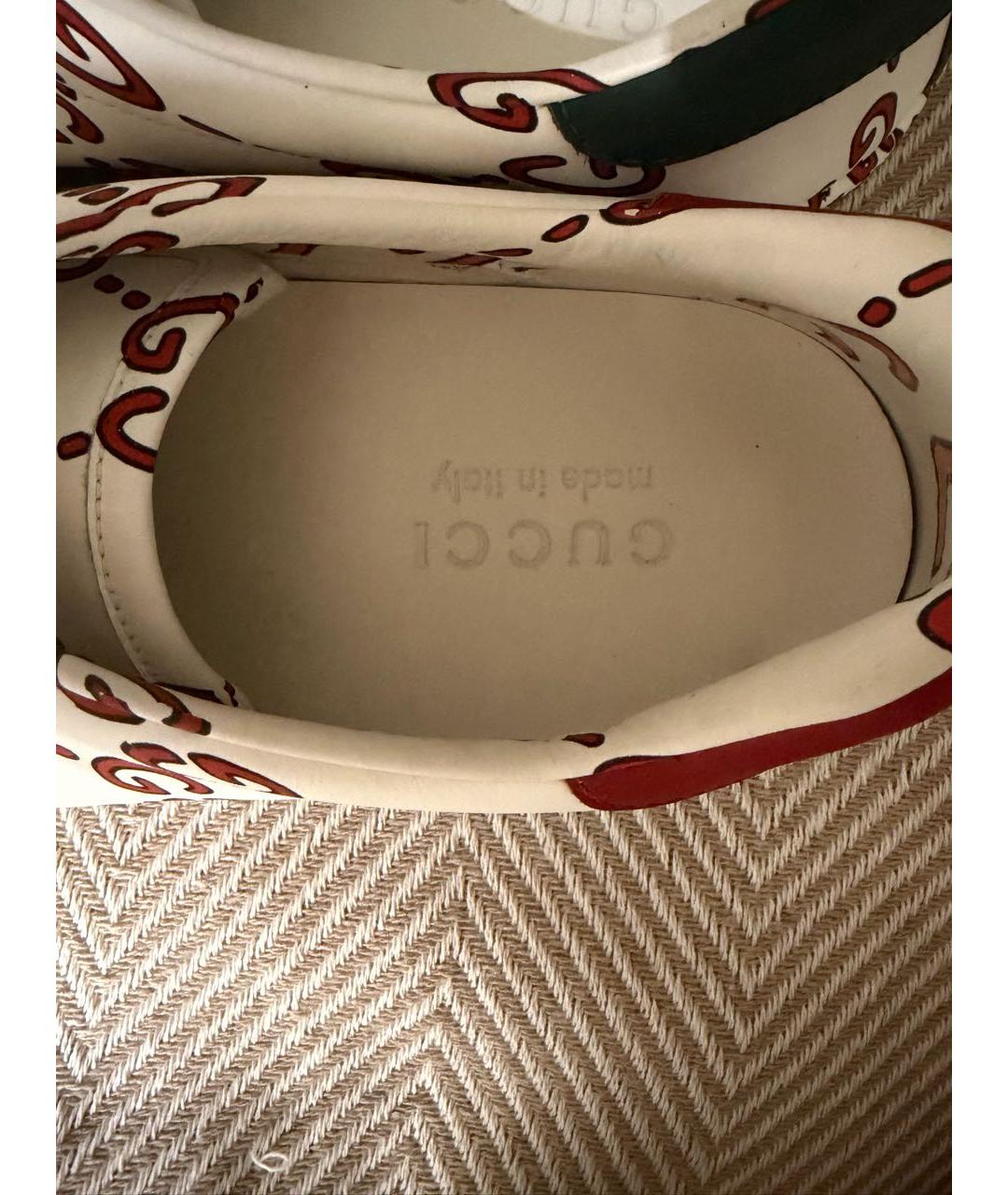 GUCCI Белые кожаные низкие кроссовки / кеды, фото 6