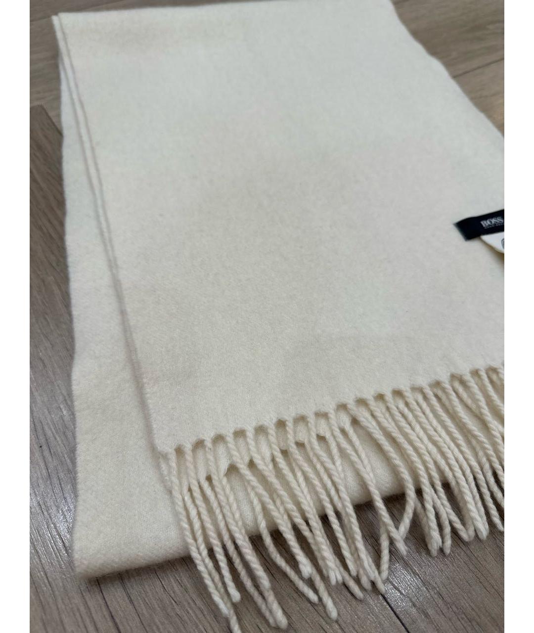 HUGO BOSS Белый шерстяной шарф, фото 2
