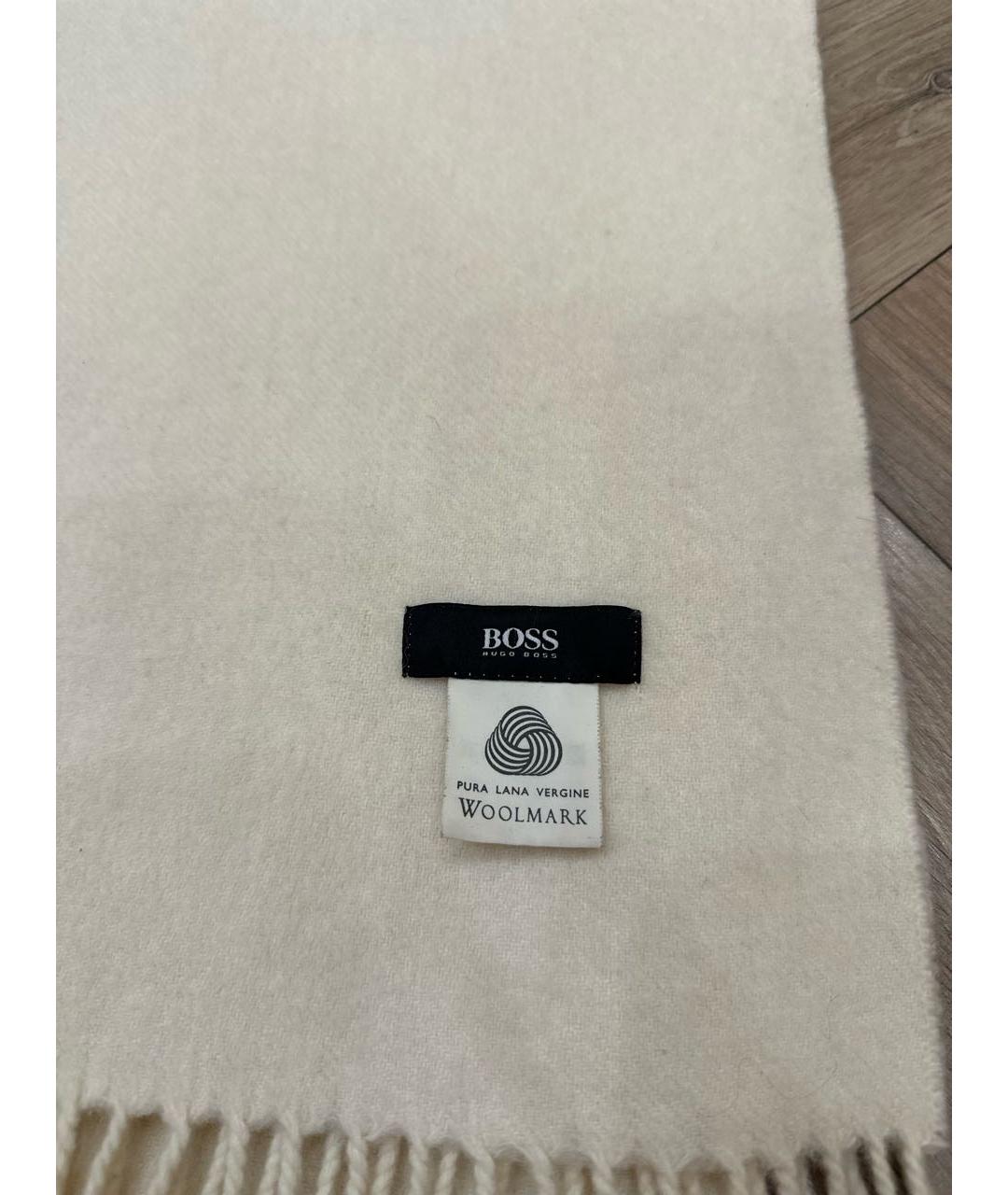 HUGO BOSS Белый шерстяной шарф, фото 3