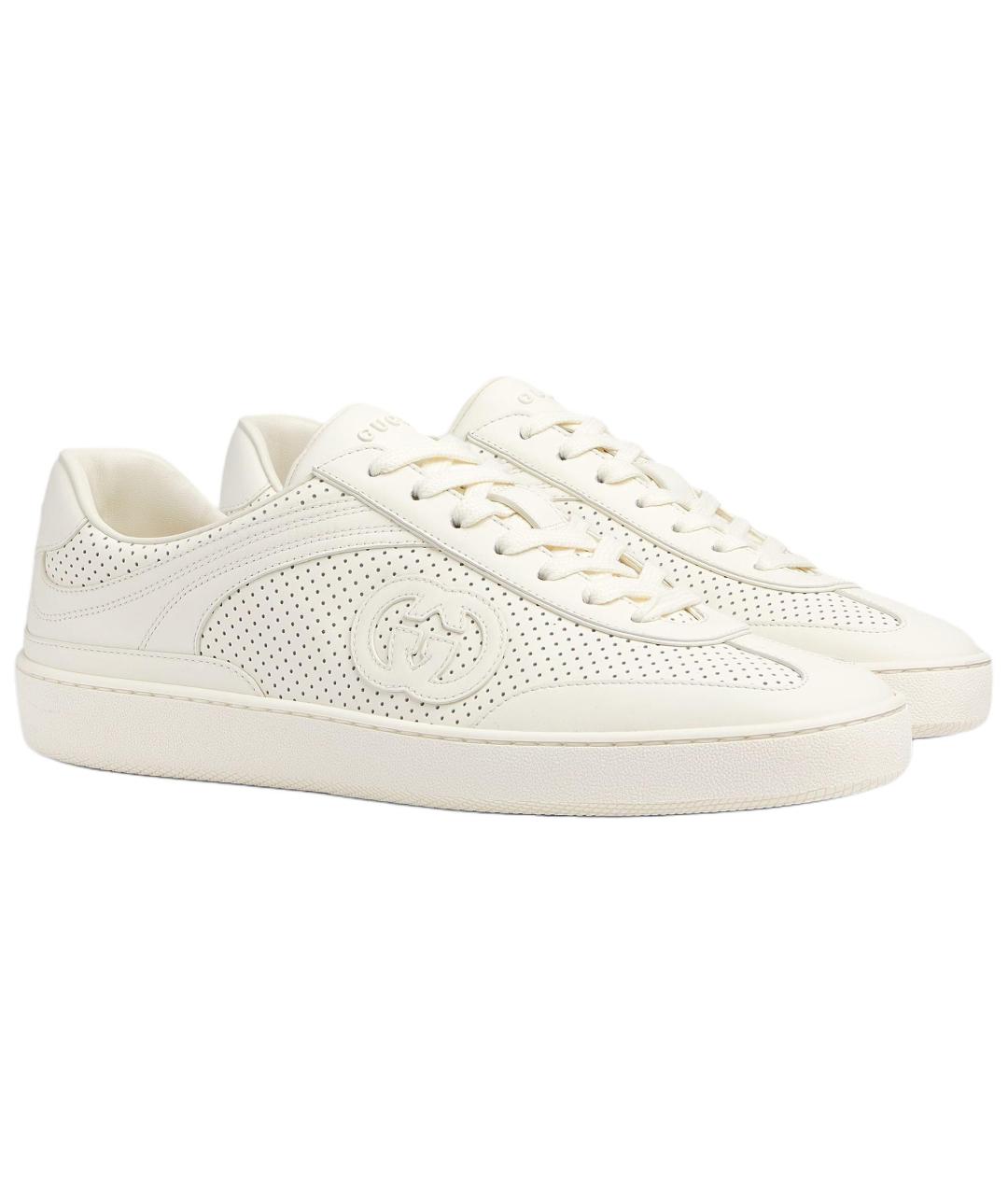 GUCCI Белые кожаные низкие кроссовки / кеды, фото 3