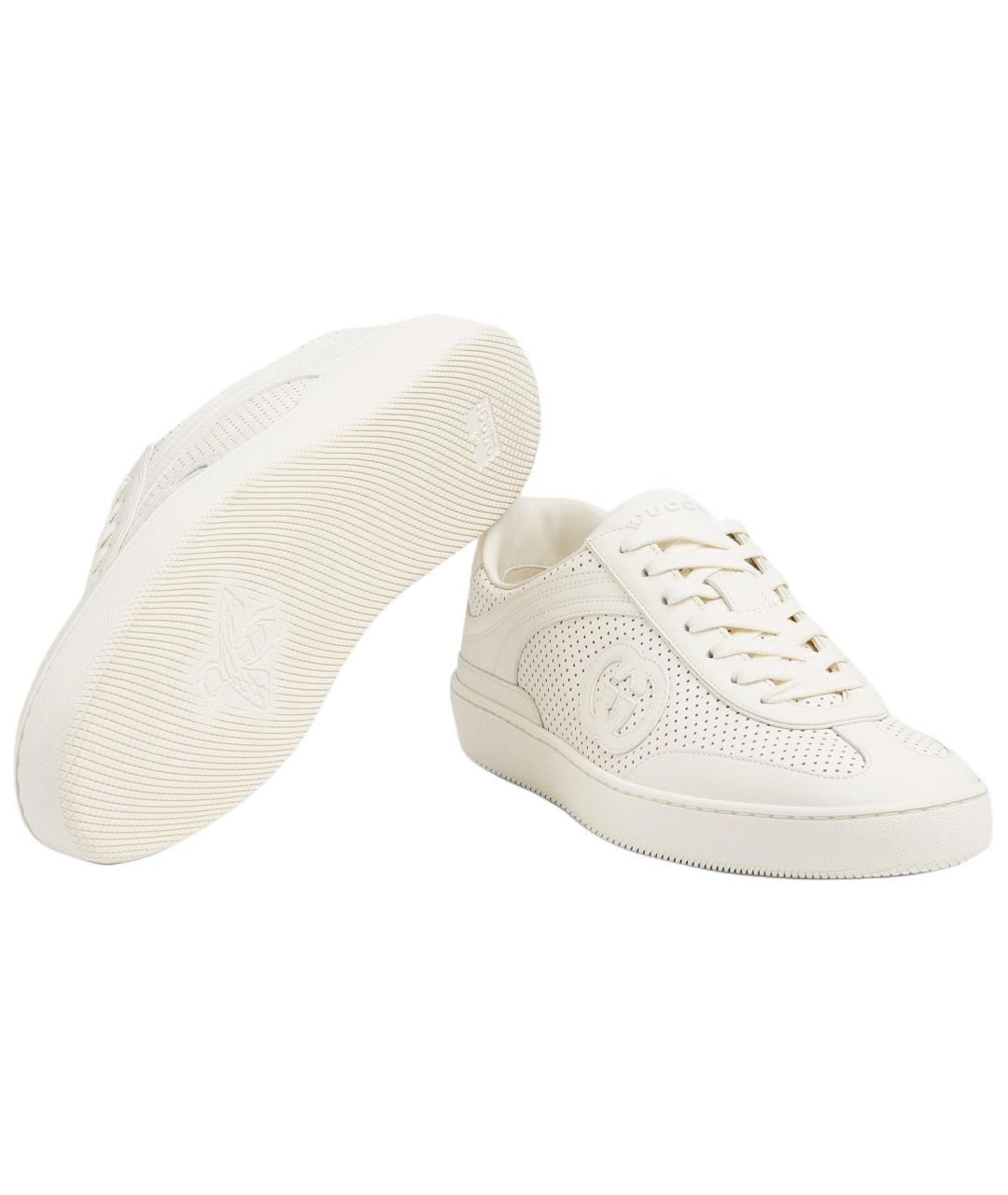 GUCCI Белые кожаные низкие кроссовки / кеды, фото 6