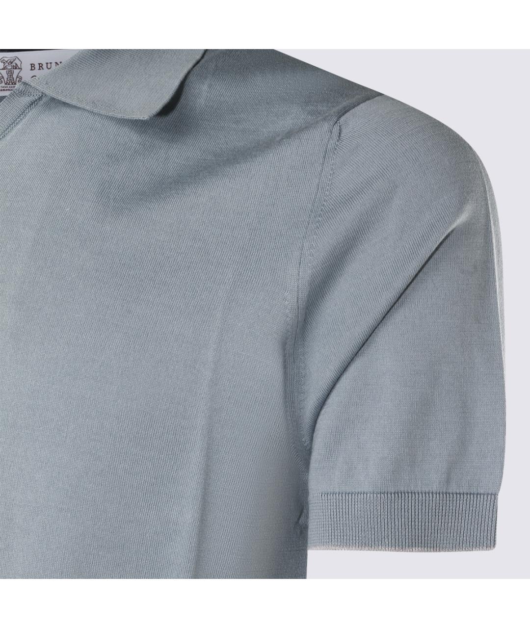 BRUNELLO CUCINELLI Синее хлопковое поло с коротким рукавом, фото 3