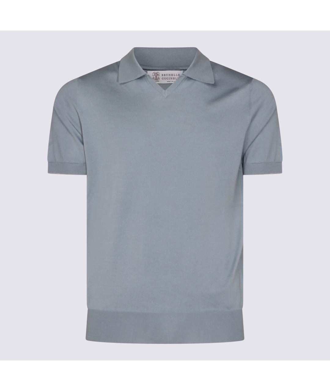 BRUNELLO CUCINELLI Синее хлопковое поло с коротким рукавом, фото 4
