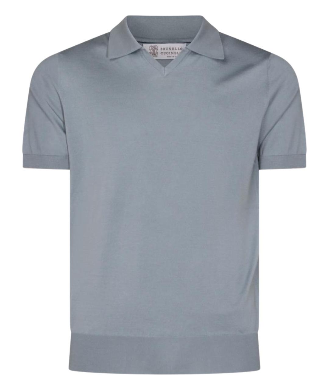 BRUNELLO CUCINELLI Синее хлопковое поло с коротким рукавом, фото 1