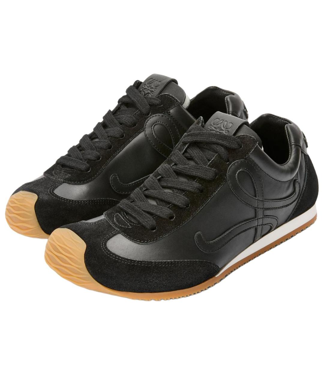 LOEWE Черные кожаные низкие кроссовки / кеды, фото 3