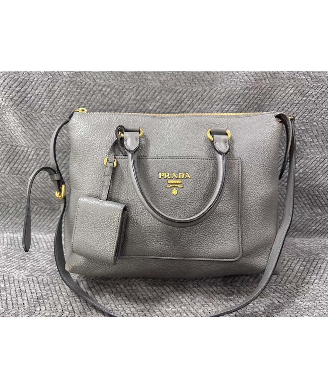 PRADA Серая кожаная сумка с короткими ручками, фото 9