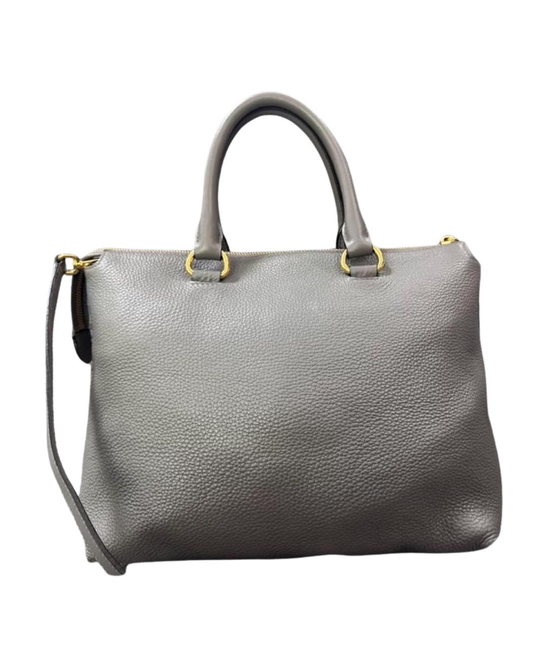 PRADA Серая кожаная сумка с короткими ручками, фото 2