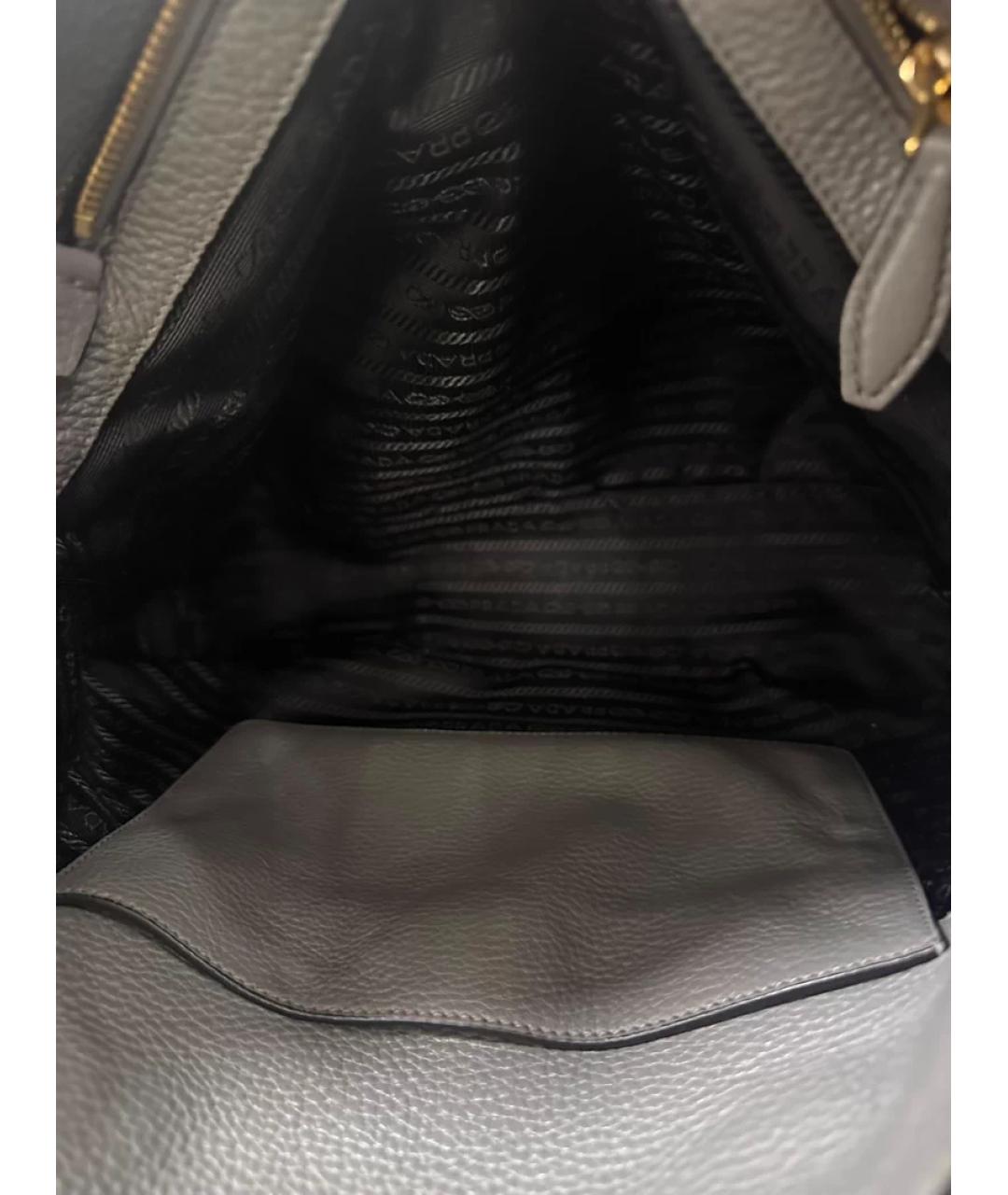 PRADA Серая кожаная сумка с короткими ручками, фото 7
