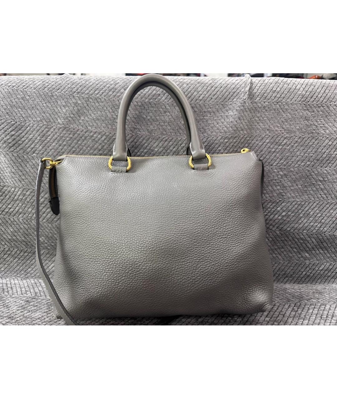 PRADA Серая кожаная сумка с короткими ручками, фото 8