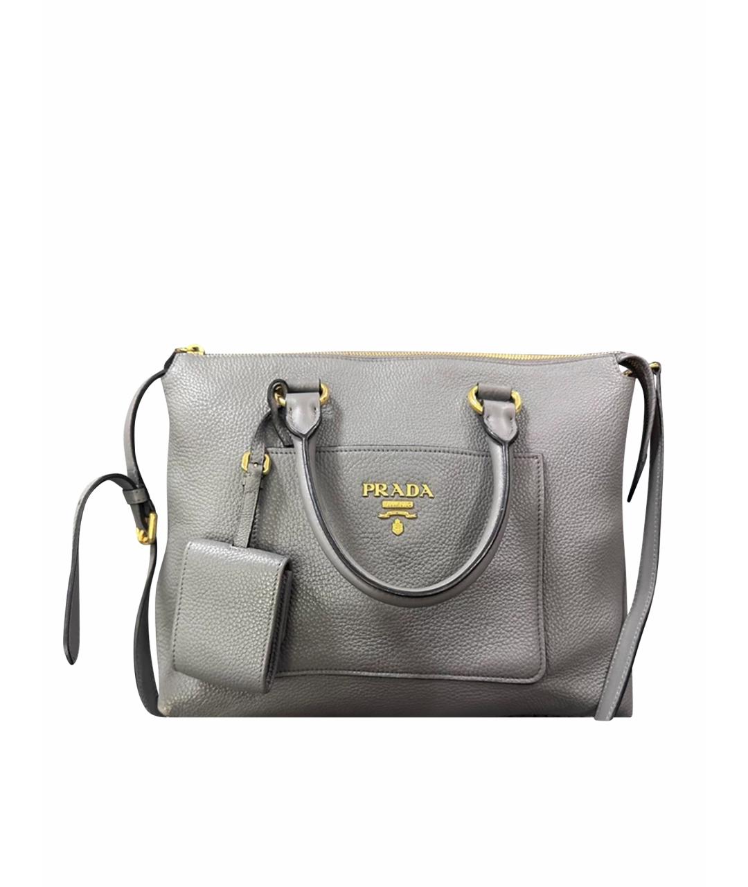 PRADA Серая кожаная сумка с короткими ручками, фото 1