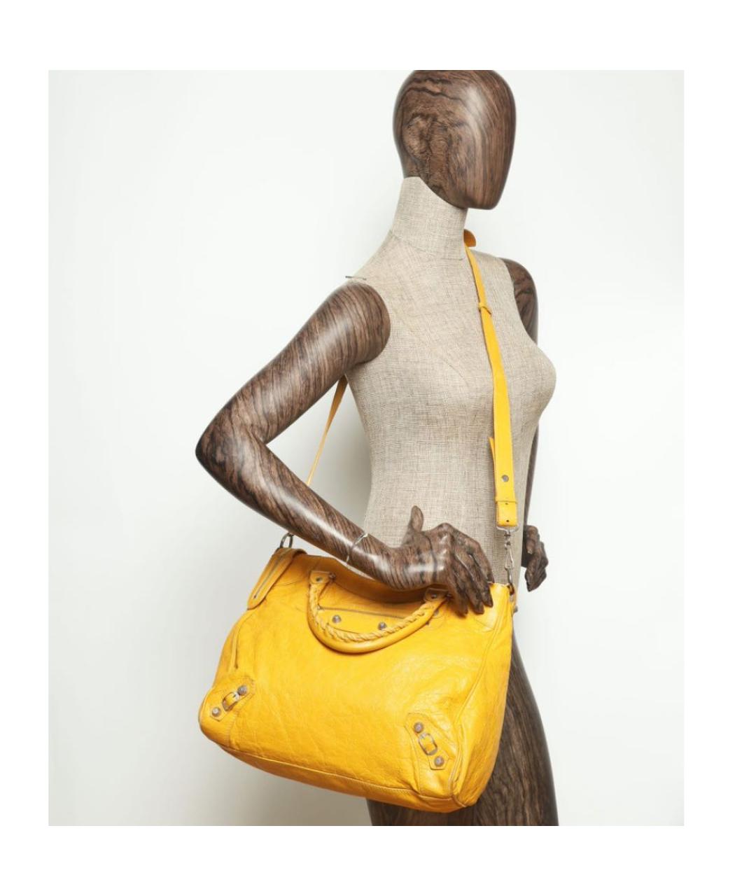 BALENCIAGA Желтая кожаная сумка через плечо, фото 8