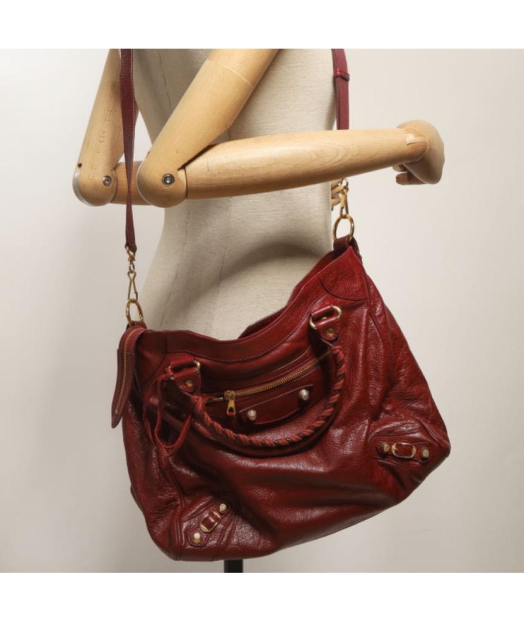 BALENCIAGA Бордовая кожаная сумка через плечо, фото 8