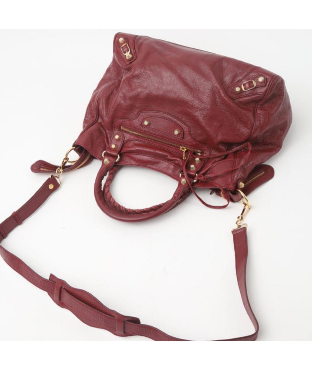 BALENCIAGA Бордовая кожаная сумка через плечо, фото 5