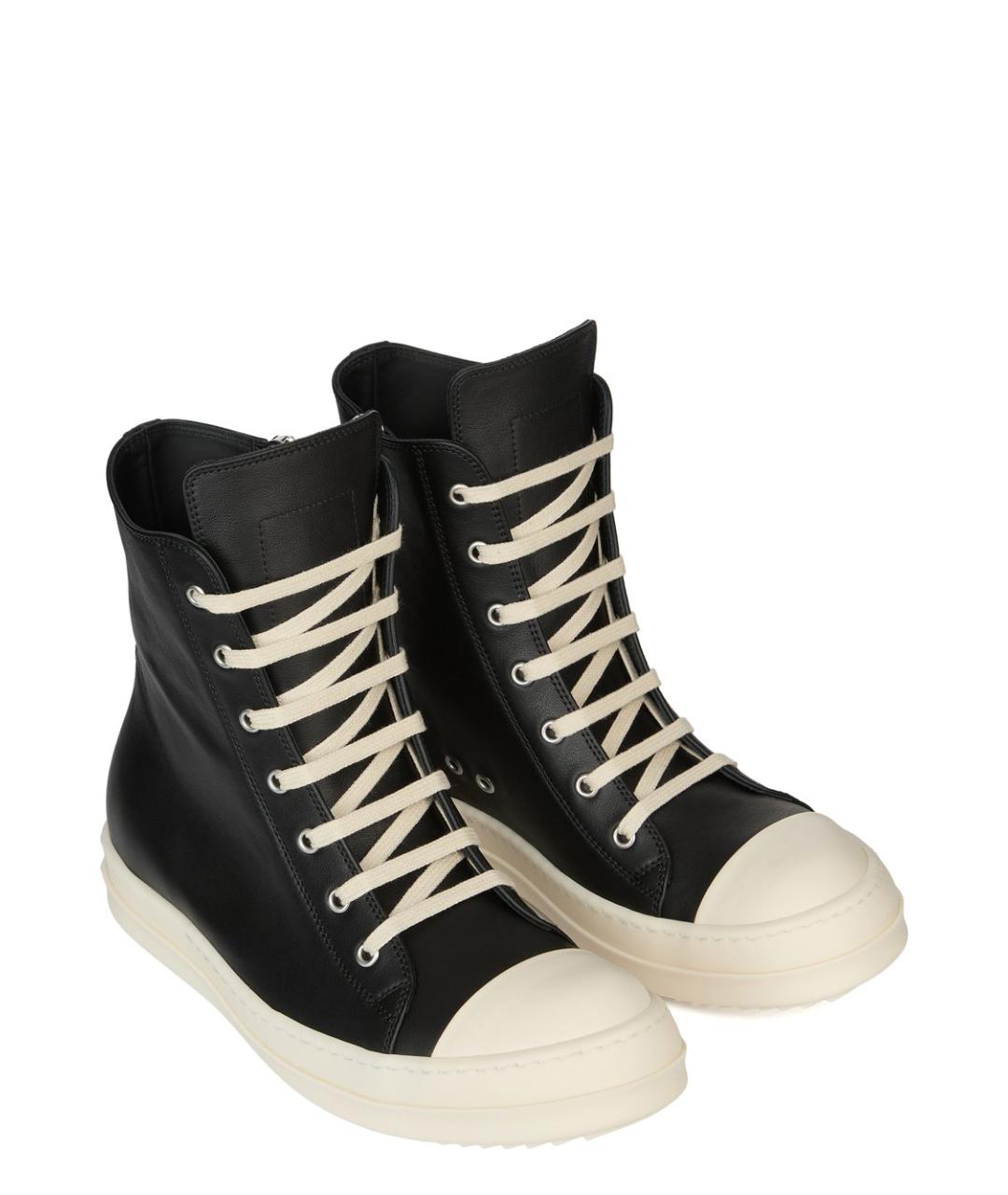 RICK OWENS Черные кожаные высокие кроссовки / кеды, фото 2
