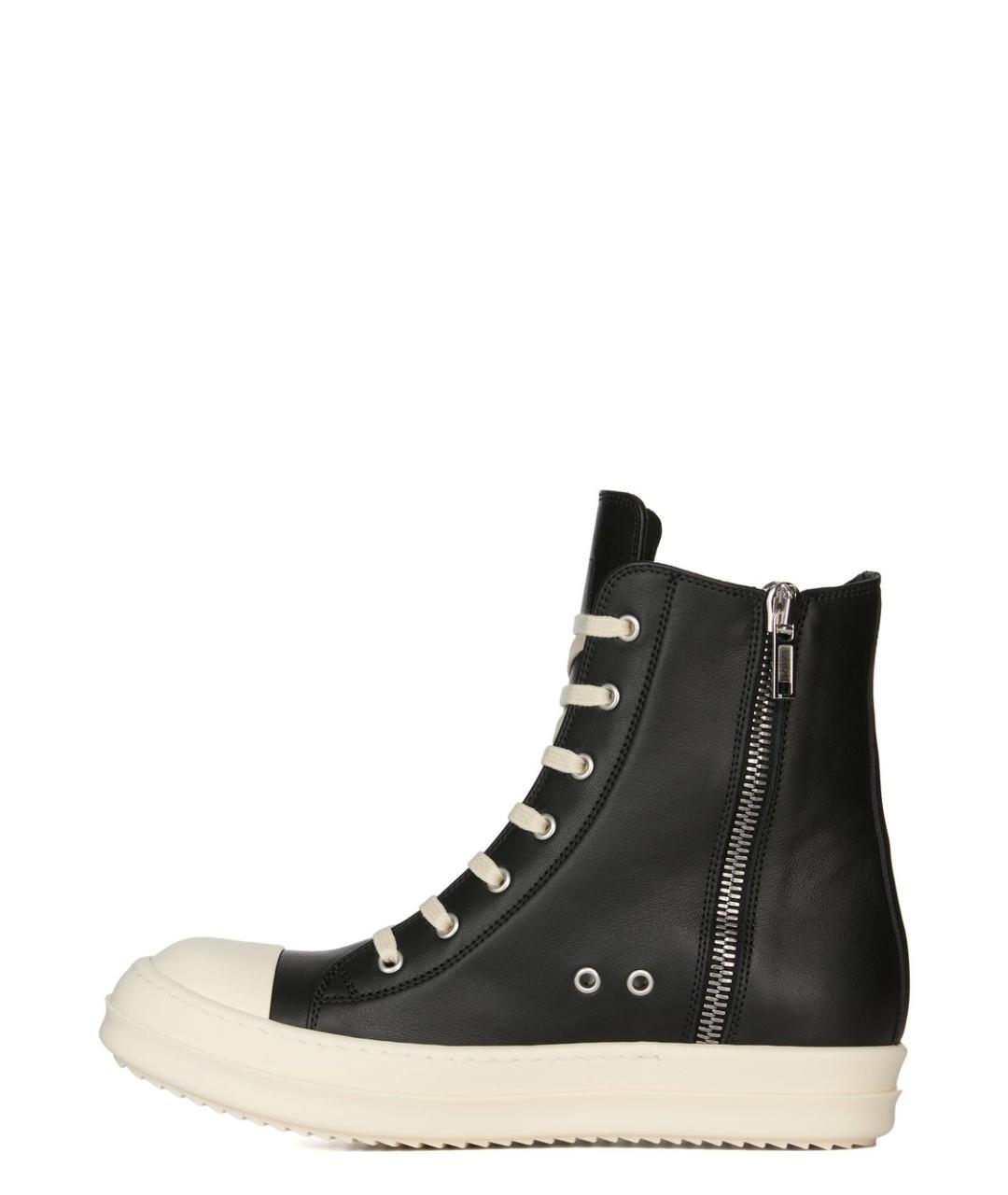 RICK OWENS Черные кожаные высокие кроссовки / кеды, фото 4