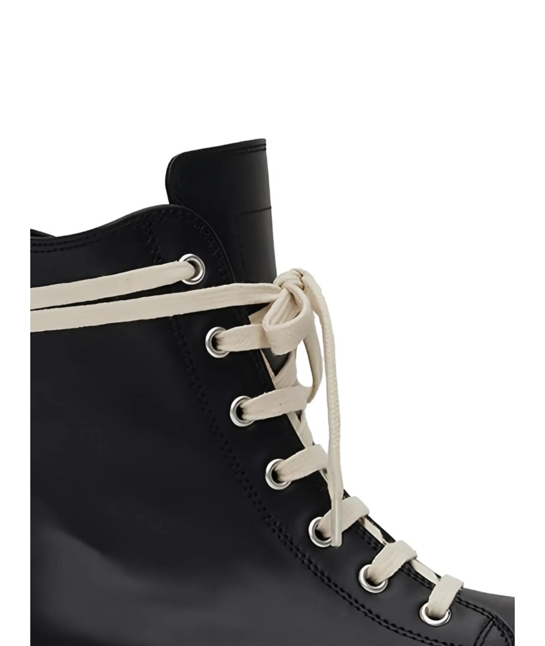 RICK OWENS Черные кожаные высокие кроссовки / кеды, фото 3