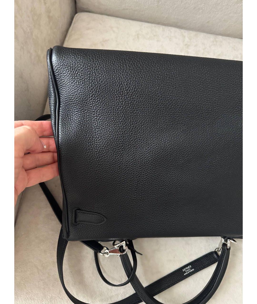 HERMES Черная кожаная сумка с короткими ручками, фото 5