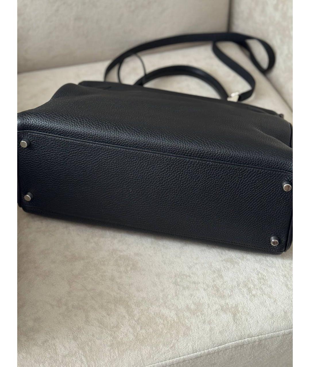 HERMES Черная кожаная сумка с короткими ручками, фото 2