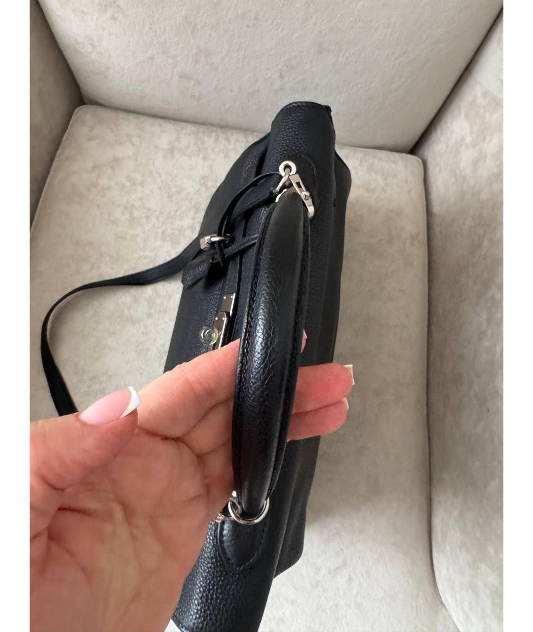 HERMES Черная кожаная сумка с короткими ручками, фото 3