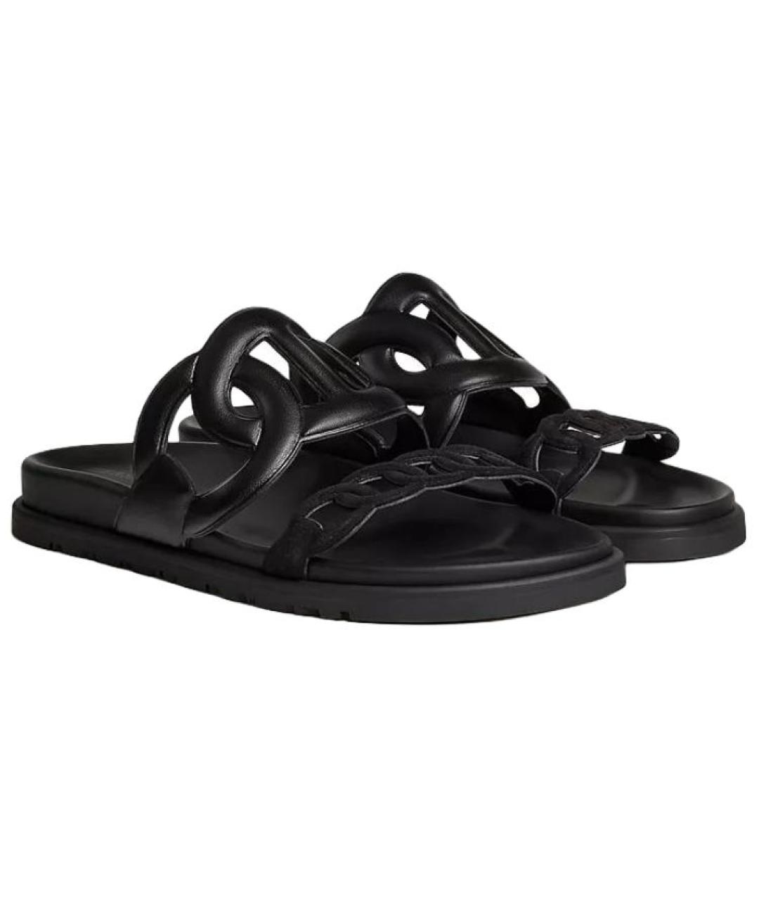 HERMES Черные кожаные сандалии, фото 3