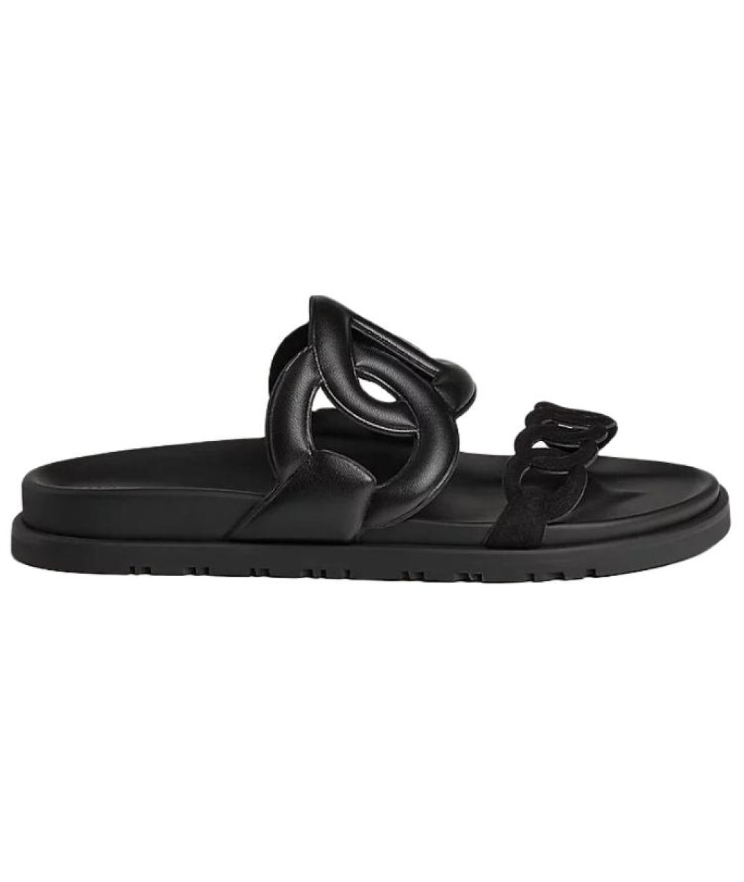 HERMES Черные кожаные сандалии, фото 1