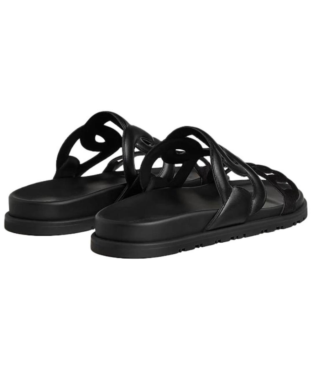 HERMES Черные кожаные сандалии, фото 4