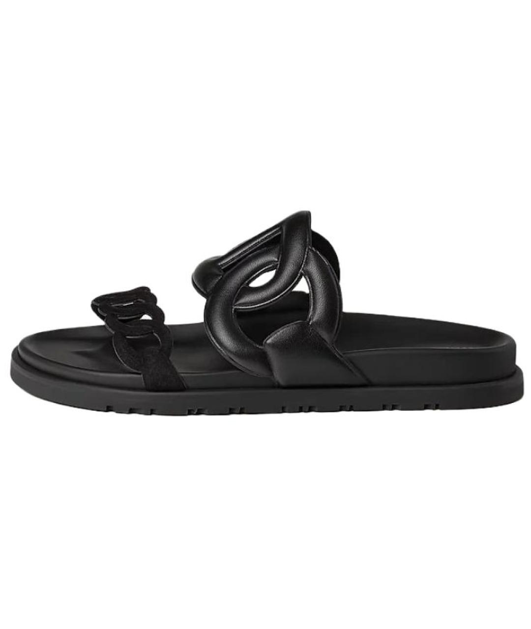 HERMES Черные кожаные сандалии, фото 2