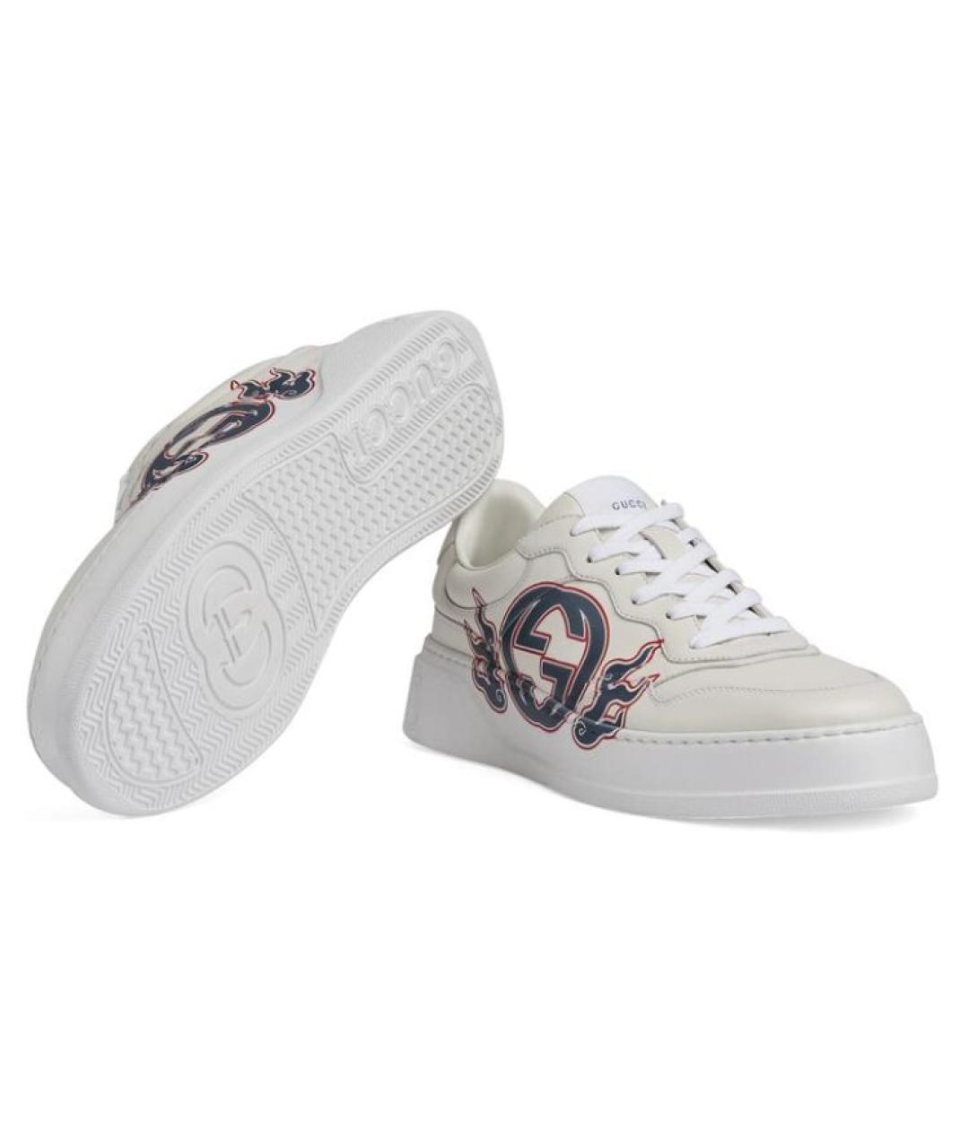 GUCCI Белые кожаные низкие кроссовки / кеды, фото 5