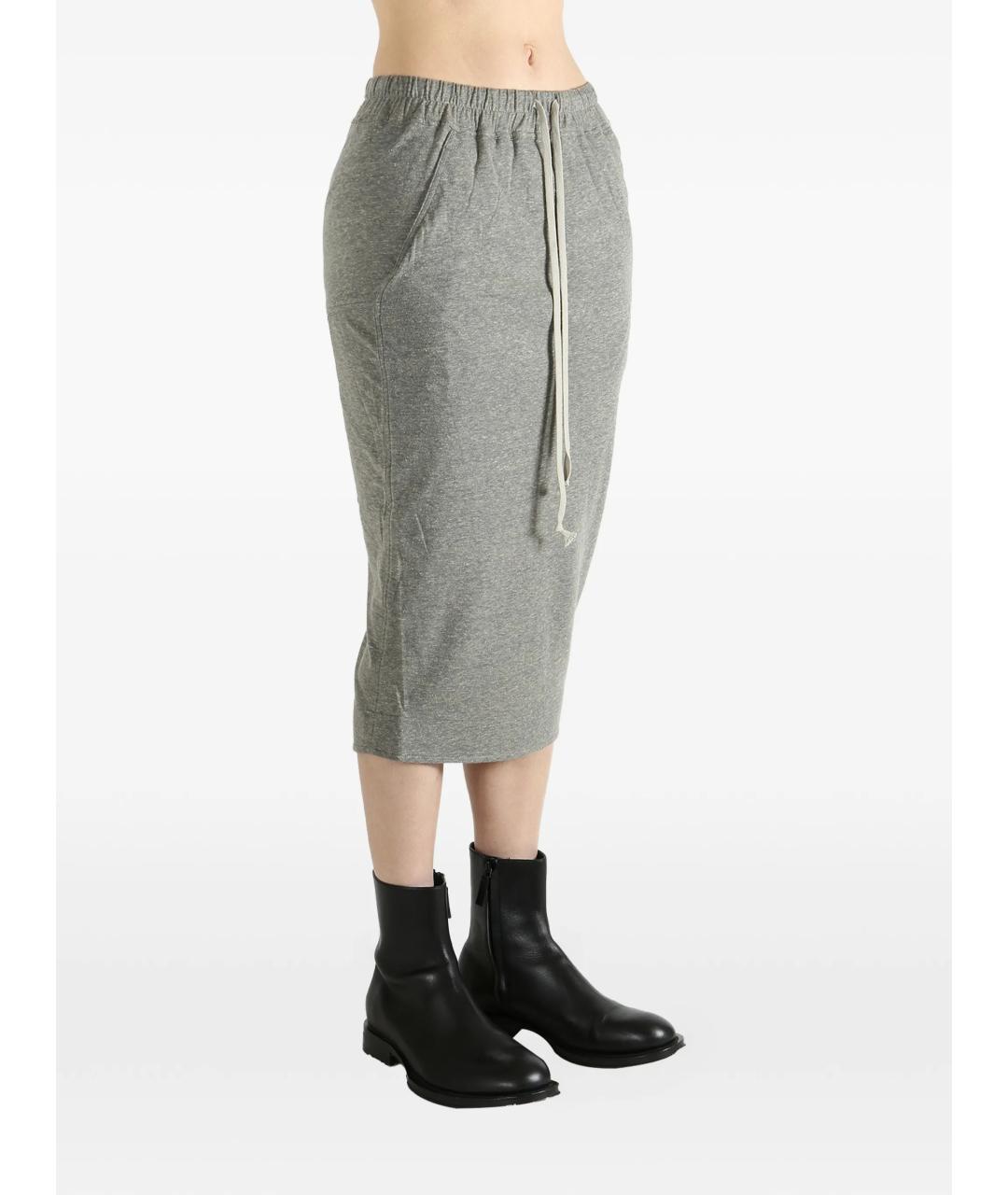 RICK OWENS DRKSHDW Серая хлопковая юбка миди, фото 2