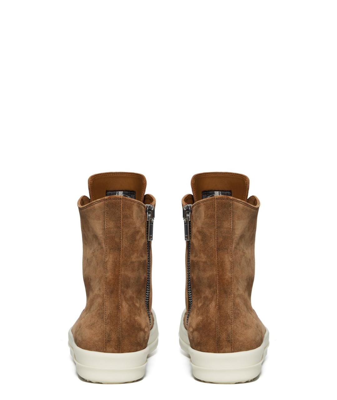 RICK OWENS Коричневые кожаные высокие кроссовки / кеды, фото 5