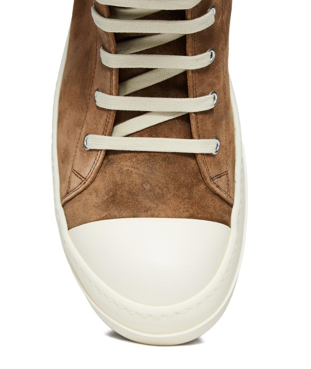 RICK OWENS Коричневые кожаные высокие кроссовки / кеды, фото 6