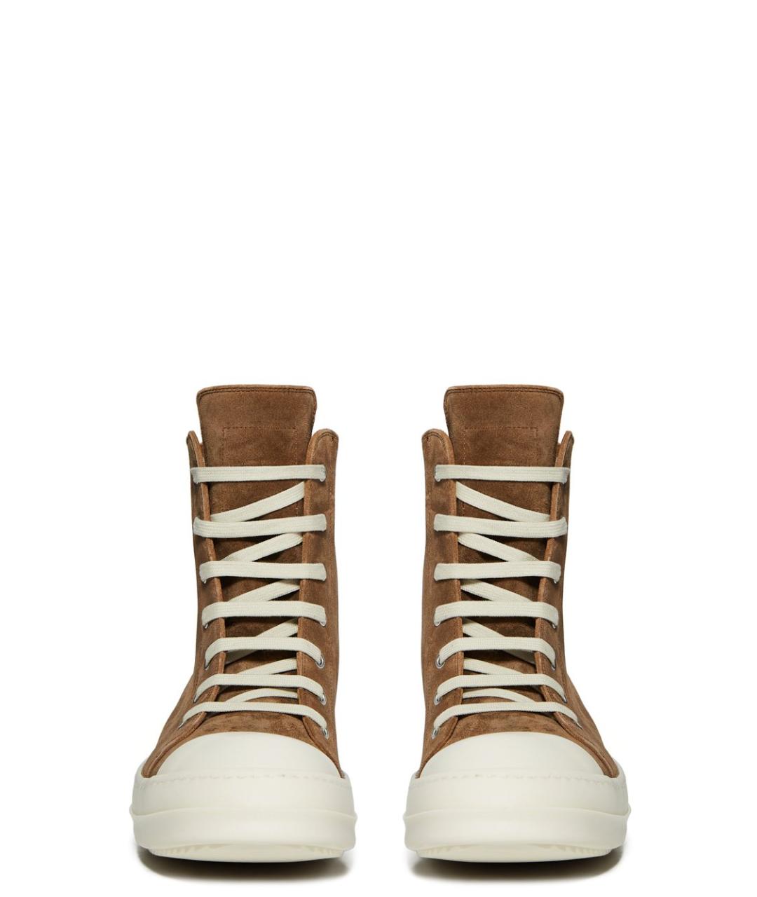 RICK OWENS Коричневые кожаные высокие кроссовки / кеды, фото 3