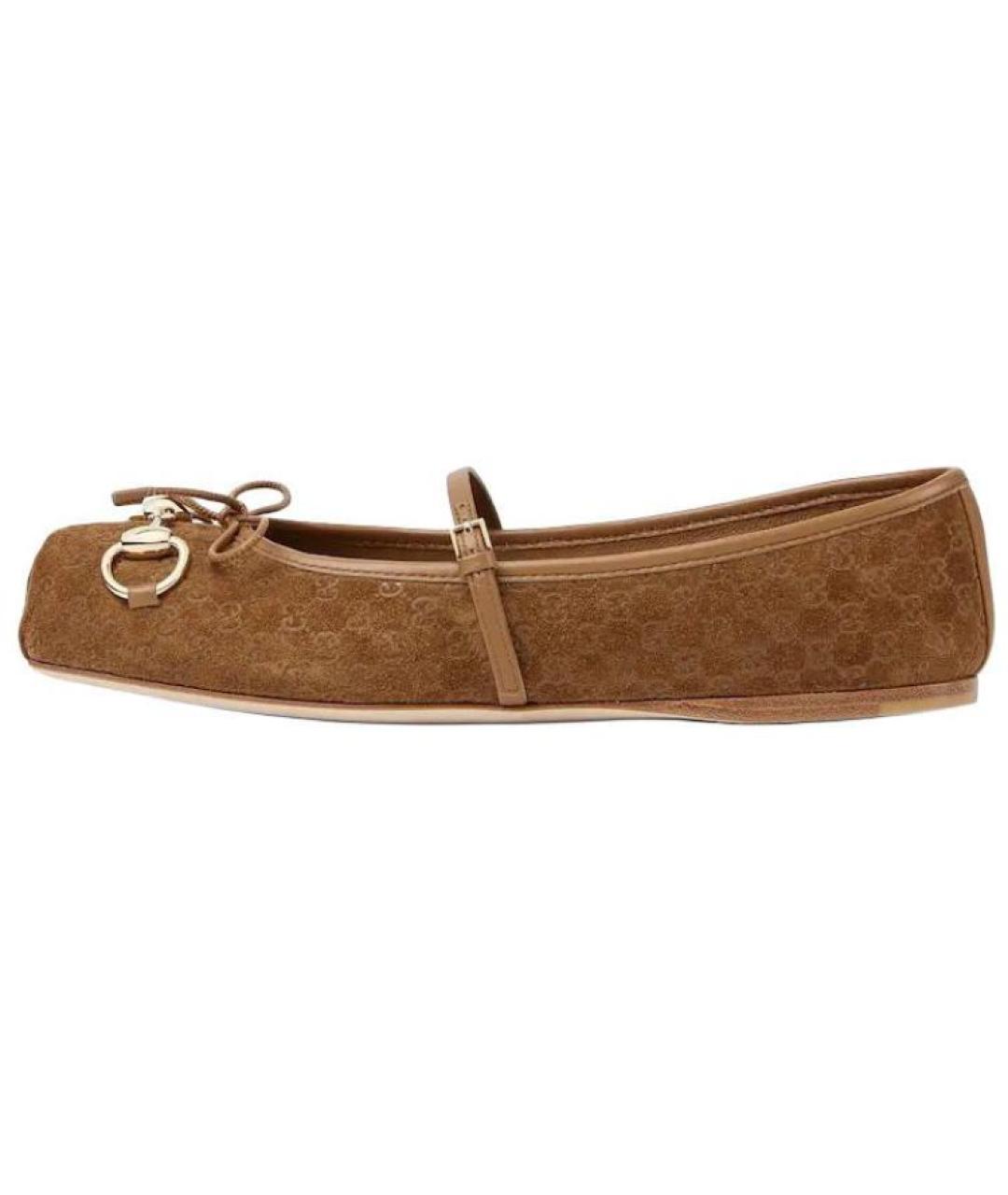 GUCCI Коричневые замшевые балетки, фото 2