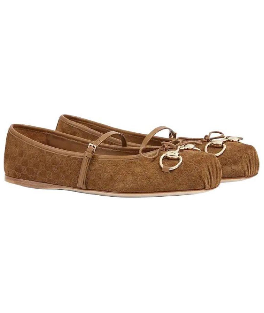 GUCCI Коричневые замшевые балетки, фото 3