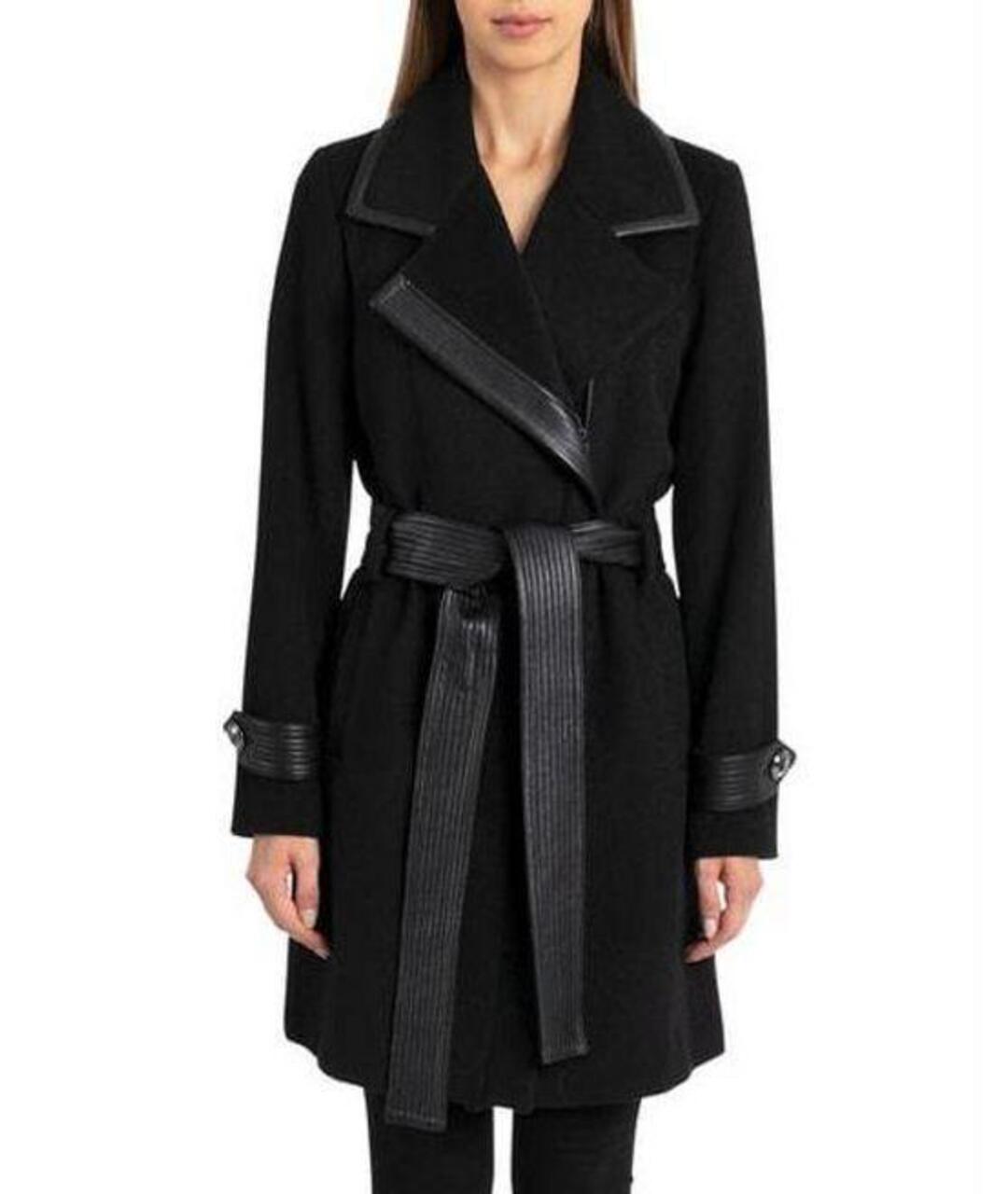 BADGLEY MISCHKA Черное шерстяное пальто, фото 7
