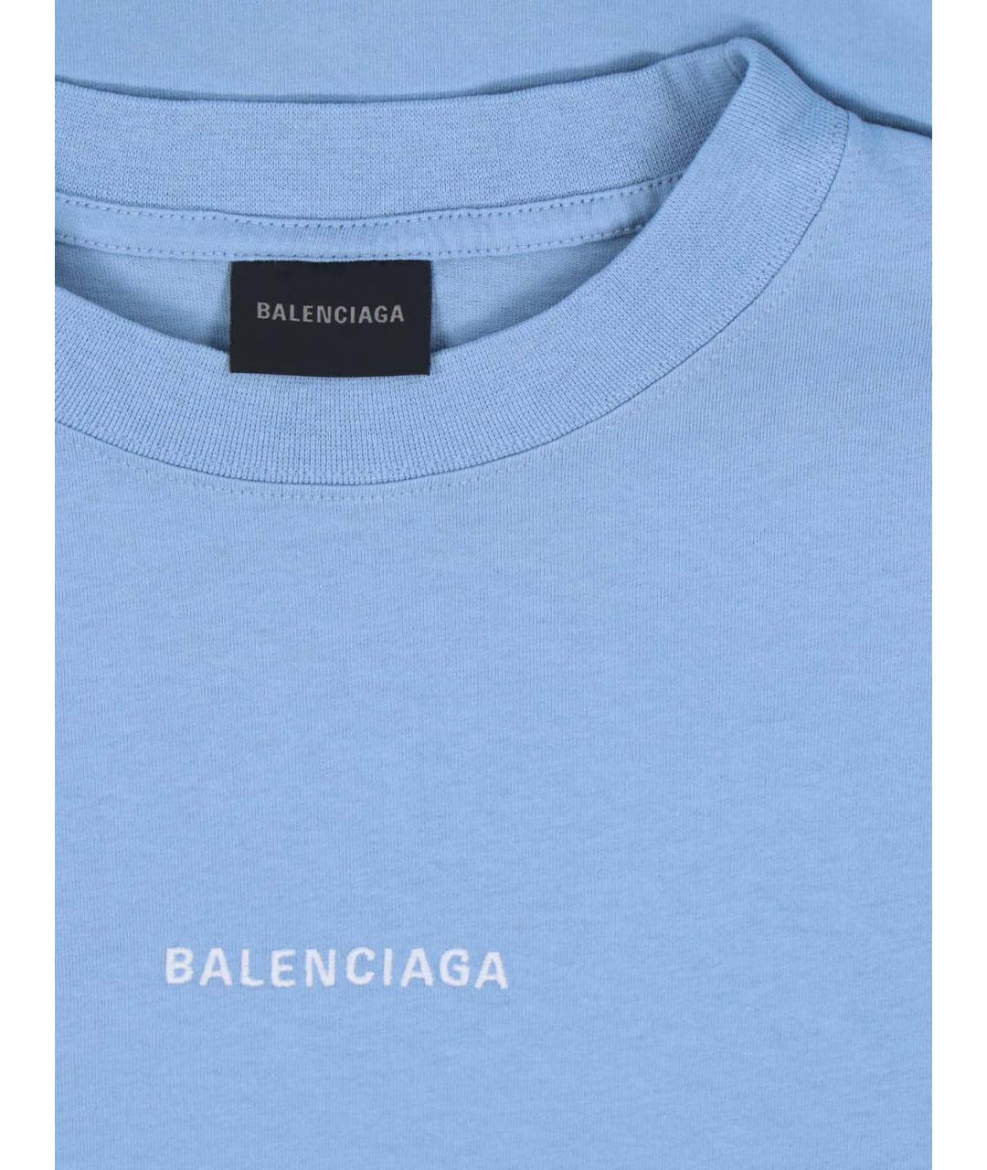 BALENCIAGA Голубая хлопковая футболка, фото 3