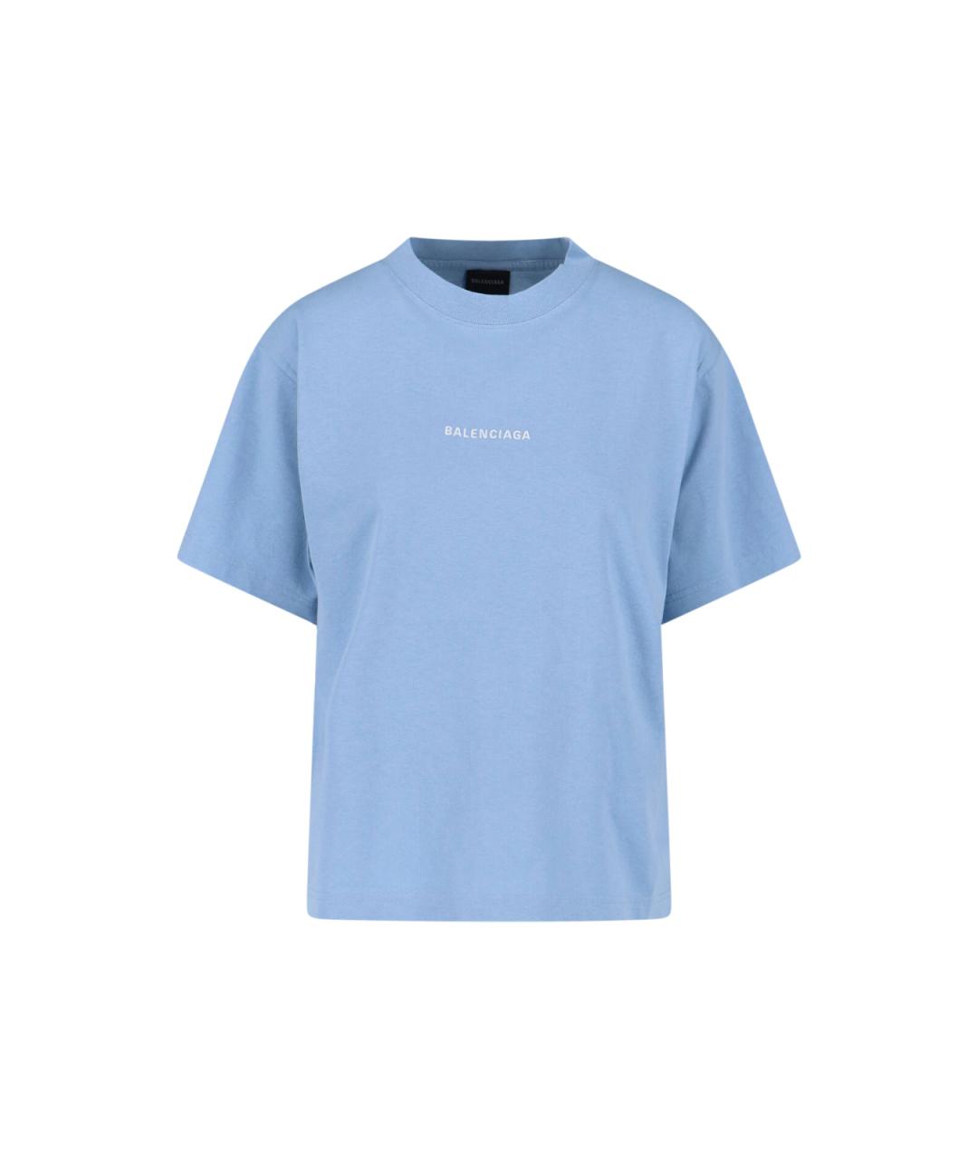 BALENCIAGA Голубая хлопковая футболка, фото 1