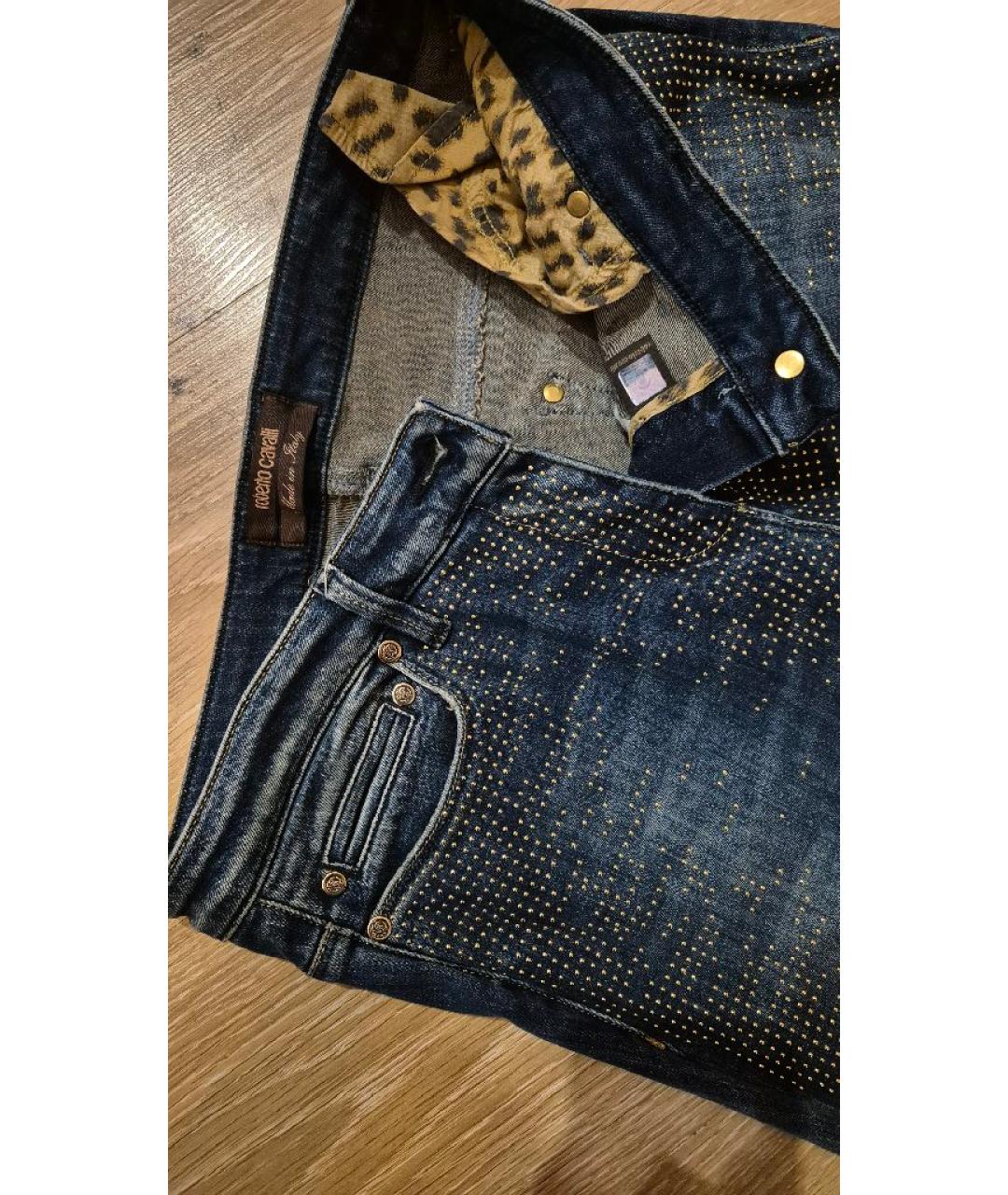 ROBERTO CAVALLI Темно-синие хлопко-эластановые прямые джинсы, фото 3